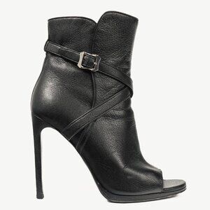 Saint Laurent Nero Leather Wraparound Open-Toe Booties